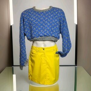 152 Bundle Crop Long Sleeve Blue Grey Sweater With Yellow Mini Skort Skirt Set